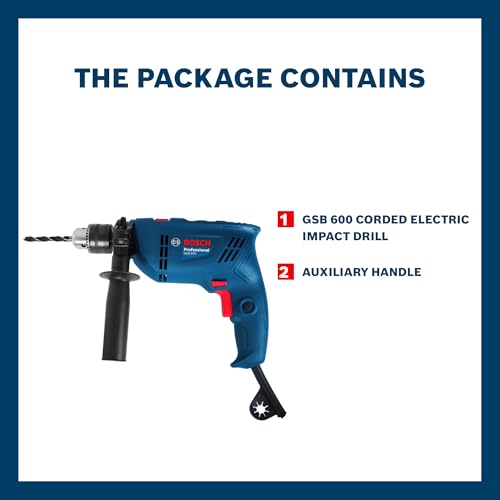 BOSCH GSB 600 Corded Electric Impact Drill | 600 W Motor | Speed upto 3000 RPM | Rated Torque of 1.4 Nm | Impact rate upto 48000 BPM | Double Insulation | 1 Year Warranty (Image - 2)