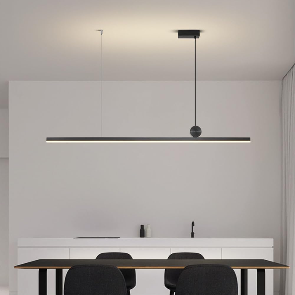 Plafonnier LED moderne noir à suspension linéaire 3000K, suspension en aluminium givré avec décor de sphère for le couloir de la salle à manger du salon, exposition d'art(100cm)