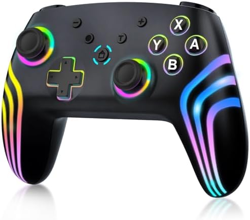 MYSTILUCK Wireless Pro Controller for Switch/Switch 2/Lite/OLED/PC, Gamepad with 7 Color-Changing RGB Lighting/Dual Vibration/6-Axis Gyroscope/Turbo, Ergonomically Designed Precise Joystick