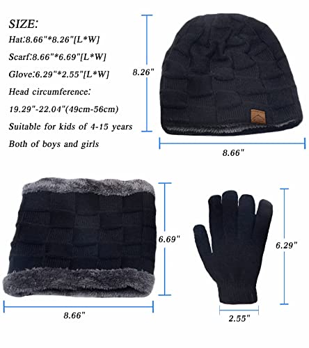 Image of KMOLY Kids Winter Beanie Hat Scarf Touchscreen Gloves Set for Boys Girls 4-15 Years Warm Skull Cap Fleece Lined Knitted Hat