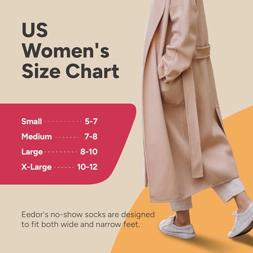 Image of Eedor No Show Socks Women - Low Cut Ankle, Non Slip | Breathable Cotton & Spandex, Flat Boat Line Invisible Socks with Silicone Heel Grips, for Flats, Heals, Loafers