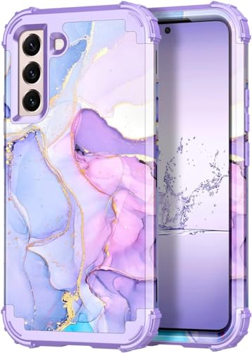 Coque Samsung S22 5G violet marbre floral antichoc trois couches