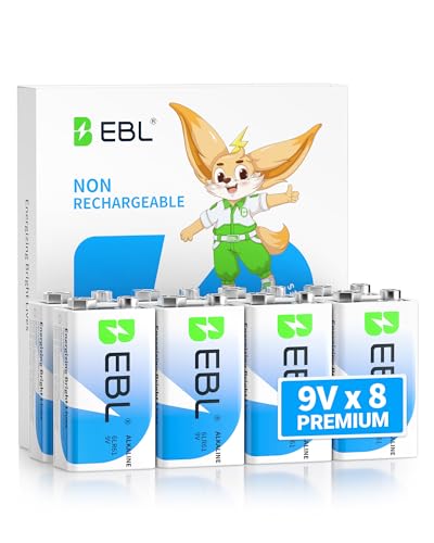 EBL 9V Batteries 8 Pack Alkaline Power 9 Volt Battery 7-Year Shelf Life