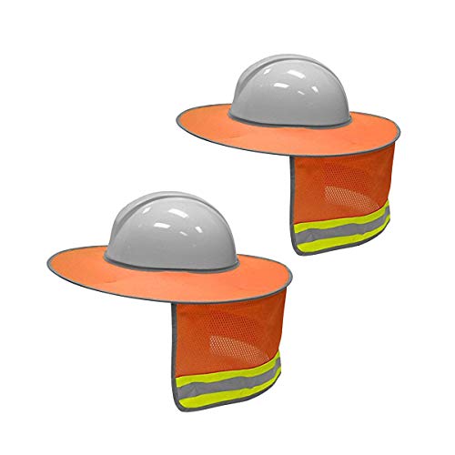 Image of XIAKE Hard Hat Sun Shield Full Brim Mesh Sunshade High Visibility, Neon Orange, 2 Pack