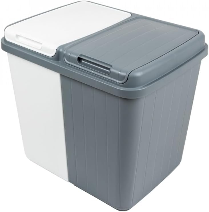 Muddy Hands 80 Litre Dual Recycling Bin with Lift Up Lids, 2 x 40 Litre Separate Compartments, Plastic Kitchen Waste & Recycling Bin, Indoor Household Rubbish Bin, Laundry Utility & Office Waste Bin