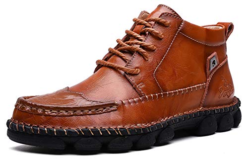 Honeystore Men's Lace-up Booties British Boots High-top Leather Motorcycle Shoes