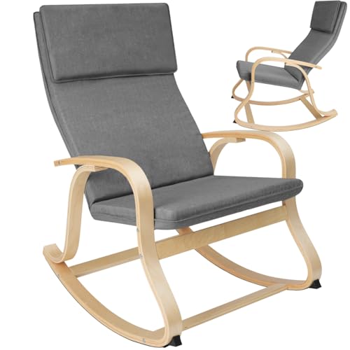 tectake® Fauteuil à Bascule avec Accoudoirs Rocking Chair Fauteuil Relax rembourée Cadre en Bois Fauteuil Salon Veranda, Chaise Ergonomique idéal Détente,...