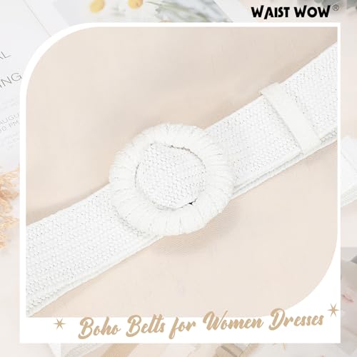 Image of Straw Woven Elastic Belt for Women Stretchy Belts for Dress Fashion Boho Waist Belt Rattan Raffia Ladies Belts