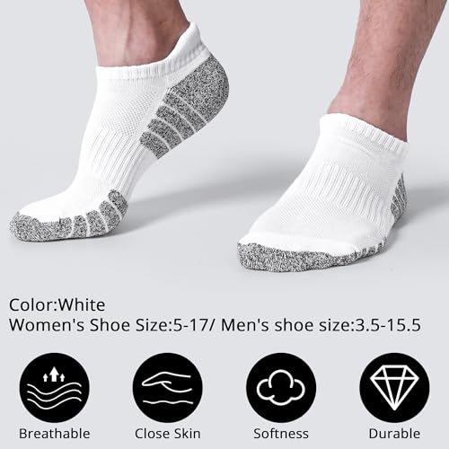 Cotton Cushioned Low Cut Running Socks for Men & Women, Ankle Socks White 6 Pairs Arch Support Breathable2