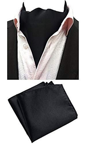 MOHSLEE Mens Black Silk Suit Cravat Tie Woven Self Fancy Ascot Necktie Hanky Set