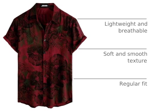JOTOOK Mens Hawaiian Shirt Short Sleeve Button Down Shirts WineRed XXL by JOTOOK - Used condition - US$17.10