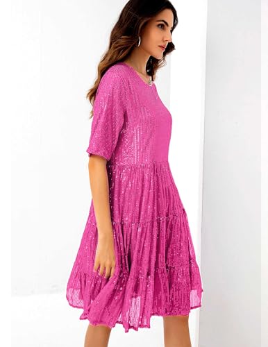 Image of Sequin Babydoll Summer Dress,Sparkly Glitter Dress Short Flowy Tiered Tunic Dress for Women Party Club Night