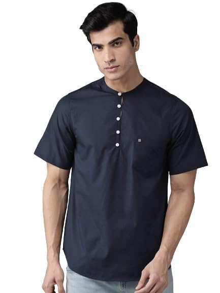 Image of Hubberholme Men Navy Blue Woven Shirt