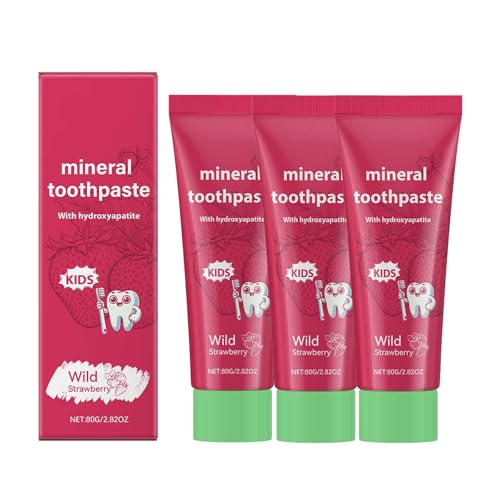 Natural Probiotic Pasta de dientes de hidroxiapatita para niños, fresa, sabor, blanqueamiento dental suave y protección para dientes sensibles, sin flúor, pasta de dientes para niños con sabor a fresa