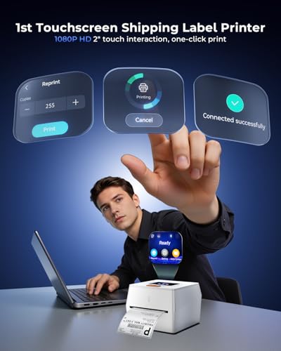 Image of Phomemo Thermal Label Printer with Touchable Screen, 4x6 Bluetooth Shipping Label Printer with Built-in Label Holder, D420D White Thermal Printers for Small Business, Compatible with USPS, Tiktok
