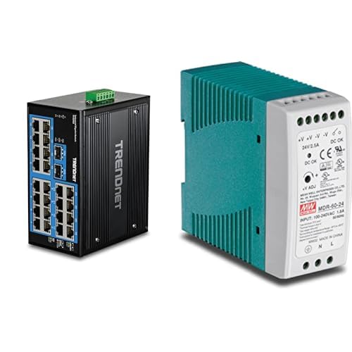 Image of TRENDnet Bundle 26-Port Hardened Industrial Gigabit DIN-Rail Switch, TI-G262, 60 W Single Output Industrial DIN-Rail Power Supply, TI-M6024