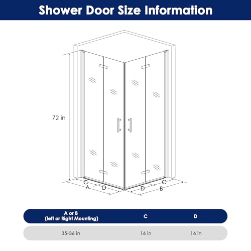 Hydrave Corner Shower Enclosure 36 in.D x 36 in. W x 72 in. H| Shower Door with 1/4 in. Clear Tempered Glass| Folding Shower Door Enclosure| Silver (Shower Base Not Included) - Thumbnail 7