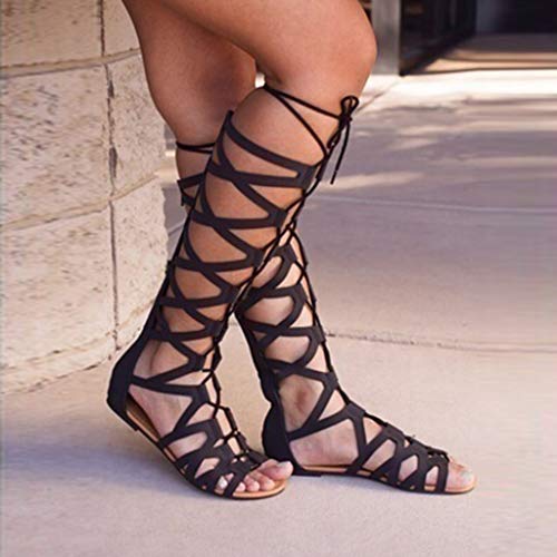 2007 Sandals for Women Dressy Flat,Women Gladiator Sandals Summer Strappy Lace Up Knee High Sandal Sexy Comfortable Beach Shoes2