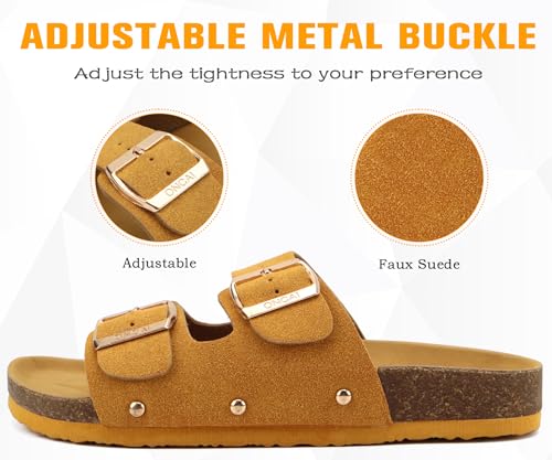 Image of ONCAI Womens Flat Slide Sandals with Arch Support 2 Strap Adjustable Buckle Slip on Slides Shoes Non Slip Rubber Sole