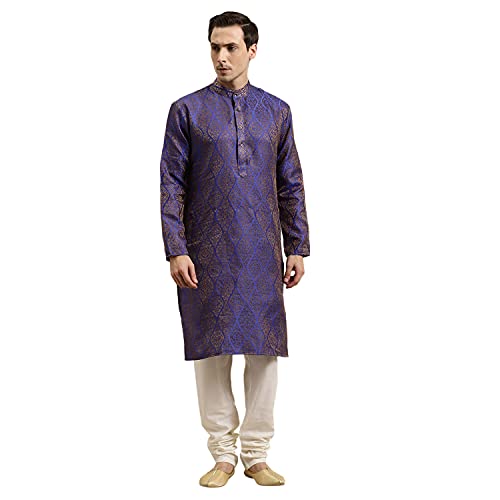 Image of Sojanya (Since 1958 Men'S Cotton Linen Blue Foil Printed Only Long Kurta