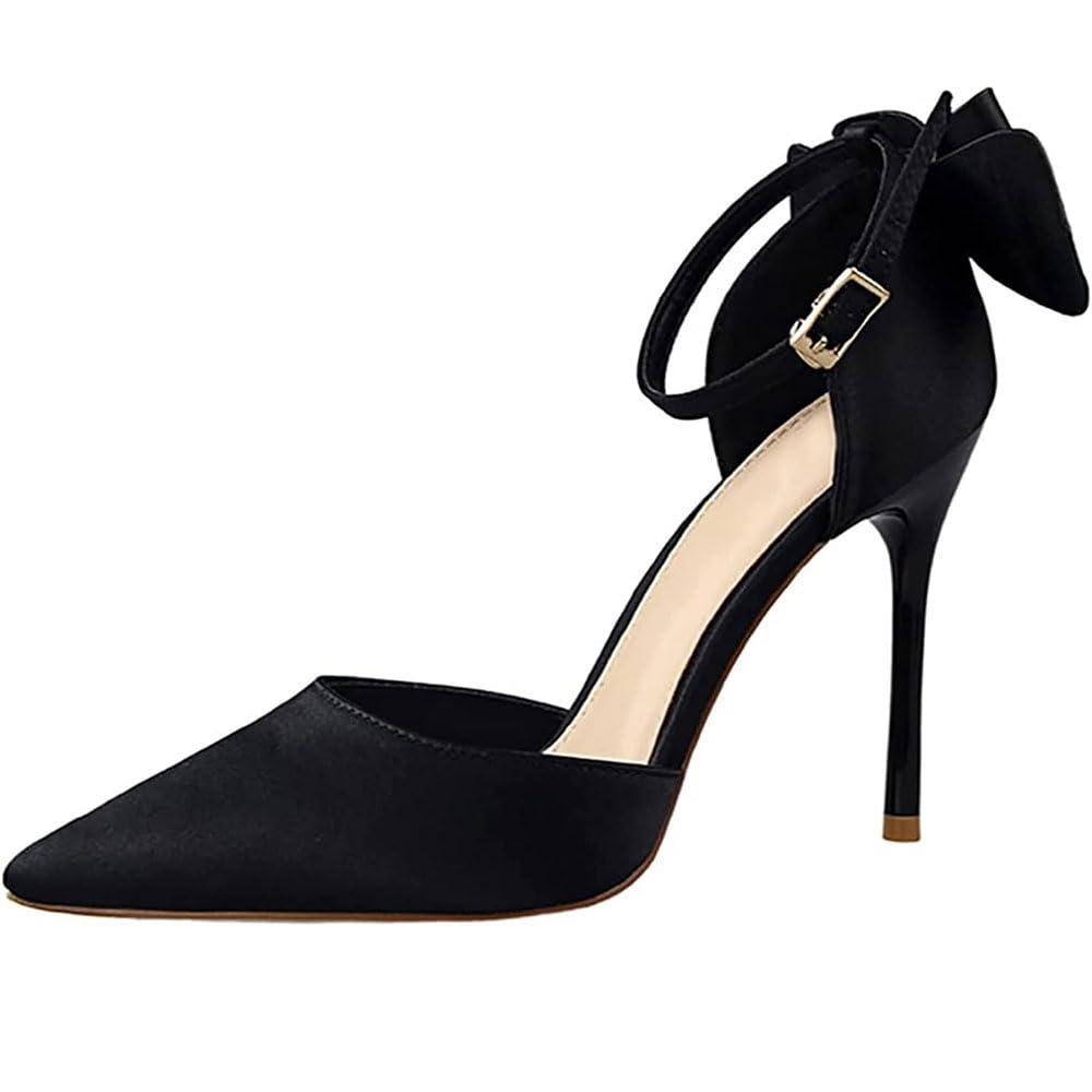 Hyfzxwx Women's A Pointed Toe Nkle Strap Pumps With Bow Stiletto Sandals For Lace Toe Pumps Dress Party Sandals Sexy/A/39Eu