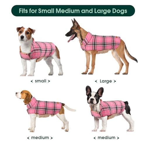Kuoser KUOSER-92972-PINK-M Warm Dog Coat, Reversible Dog Jacket Waterproof Dog Winter Coat British Style Plaid Dog Clothes Pet Dog Cold Weather Coats Cozy Snow Jacket Vest thumb #4