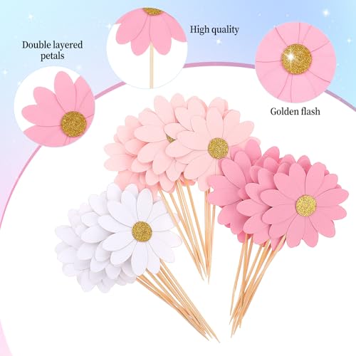 Hariendny 595048_1_AKZS2ICB 24 Pack Flower Cake Topper Daisy Cupcake Toppers White Daisy Party Picks Flower Cake Picks Daisy Cake Decorations Chrysanthemum Cupcake Toppers thumb #4