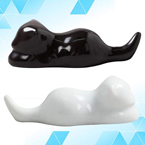 EXCEART 2Pcs Projeto Do Gato Do Estilo Japonês de Cerâmica Pauzinhos Colher Resto Titular Pincel de