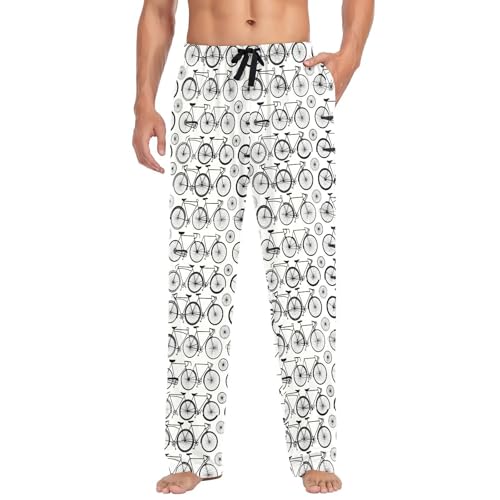 Men's Bicycle Bike Print Pajama Pants with Pockets - Straight Fit Cotton Sleep Bottoms for Lounge & Nightwear#985