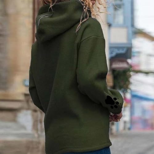 ulafbwur Flimikun Kapuzenpullover für Damen mit Hundepfotenabdruck, langärmelig, für Herbst und Winter, GRAU, Large
