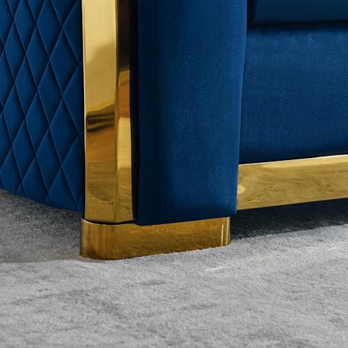 Image of KEIKI 84 inch Luxury Oversized Velvet Chesterfield Sofa with 2 Pillow & Gold Stainless Decoration, Italian Modern Style 3-Seater Button Tufted Couch with Rolled Arms, Easy Assembly, for Living Room, Navy