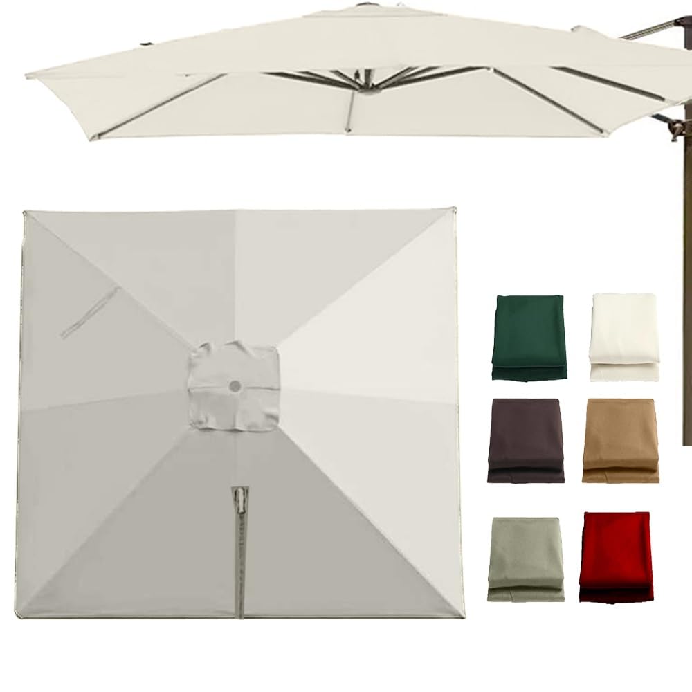 YUZGUHEY 10'x10' Cantilever Patio Umbrella Replacement Fabric 8 Ribs Square Yard Canopy Anti-UV Market Backyard Parasol Cover Cloth(Beige)