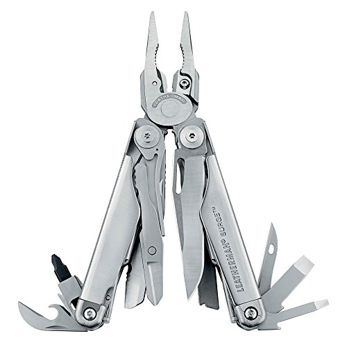 LEATHERMAN - 7247965 , Surge Heavy Duty Multitool with Premium Replaceable Wire Cutters and Spring-Action Scissors, Stainless Steel with Premium Nylon Sheath