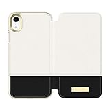 Kate Spade New York Phone Case | for Apple iPhone XR | Protective Phone Cases with Folio Design and Drop Protection - Color Block Cement/Black/Gold Logo Plate