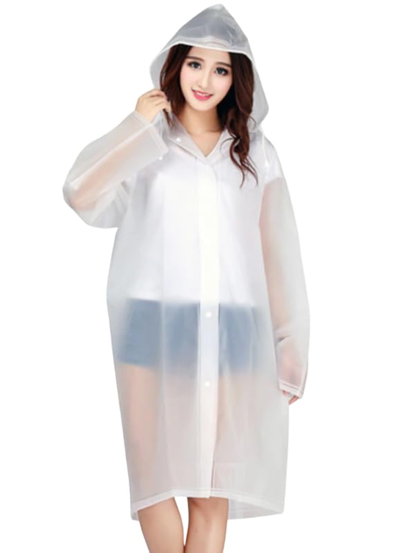 FIRMED STRING RAINCOAT FOR WOMEN-PVC TRANSPARENT WATERPROOF REUSEABLE RAINWEAR WITH FUNCTIONAL POCKETS, ADJUSTABLE HOOD/CARRYING POUCH-image-49