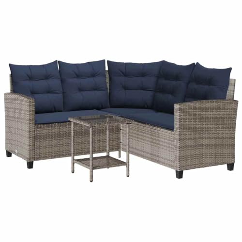 vidaXL Gartensofa in L-Form mit Tisch und Kissen Grau Poly Rattan, Outdoor Sofa, Außensofa, Gartensofa Poly Rattan, Terrassensofa