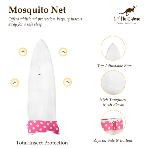 Image of Baby Cradle (Jhula, Thottil Cloth, Palna, Dolna) Set for Newborns | Hanging Cradle with Non-Detachable Cloth Bed, Metal Hanger with Spring Set, & Mosquito Net (Pink)