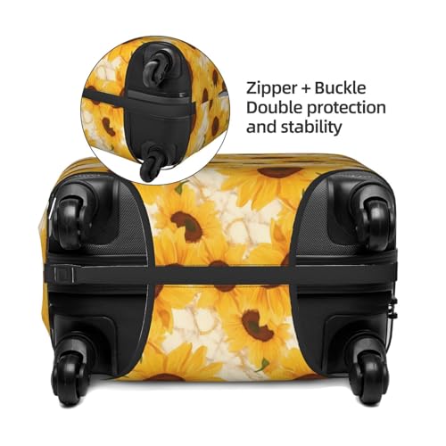 Travel Luggage Covers - Vintage Marble Pattern Sunflower Elasticity Suitcase Covers Protector for Luggage 18-32 Inch3