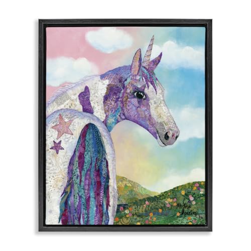 Starry Eyed Unicorn Floral Fantasy, 24 x 30 Inch Canvas in Floater Frame