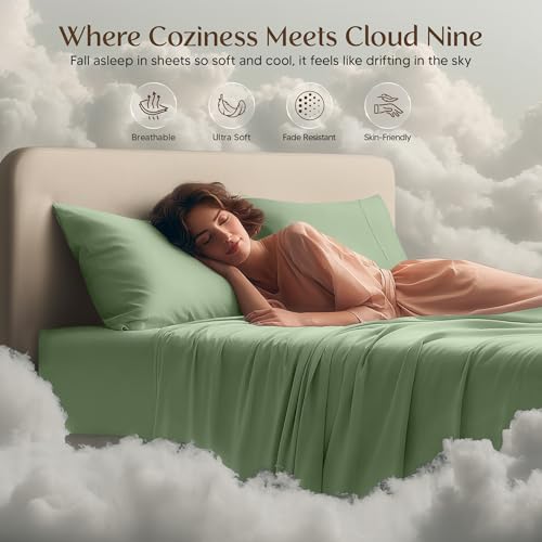 Image of Utopia Bedding Queen Size Sheet Set - 4 Piece Bed Sheets, Soft and Breathable Microfiber, Includes 1 Fitted Sheet, 1 Flat Sheet and 2 Pillowcases - Oeko Tex (Sage)