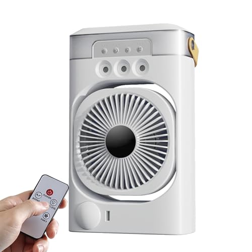 Klimaanlage Mobil mit Fernbedienung, Ventilator mit Wasserkühlung 600ML,4-in-1 Mini Klimaanlage für Zimmer,3 Windgeschwindigkeiten,7 Farben Licht 3...