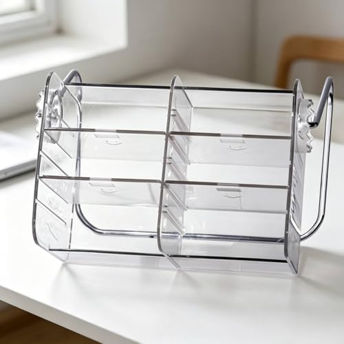 Woideklu Desk Pen Holder Rotating Organizer Stationery Organizer Desktop Office Storage with Customizable Compartments and 360 Degree Rotation Transparent PET for dorm rooms office study, Brown - Image 3