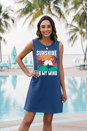 Image of MYHALF Summer Tank Dress for Women Sleeveless Beach Vacation Sundress Short Coconut Tree Sun Dress Casual Coverup