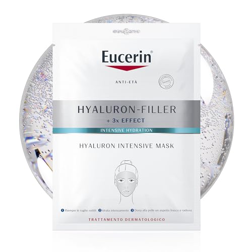 Eucerin Hyaluron-Filler Hyaluron Maschera Intensiva, Maschera viso antirughe in tessuto di biocellulosa, Formula idratante con Acido Ialuronico per tutti i tipi di pelle
