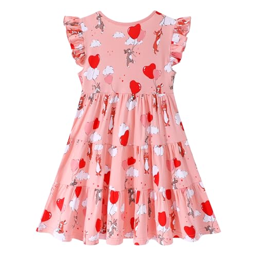 Image of HILEELANG Girls Cotton Tiered Dress Flutter Ruffle Sleeve Summer Swing Sundress Birthday Party Casual Outfit Colorblock 2-12Y