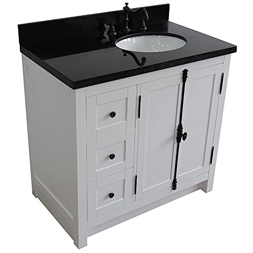 Plantation Solid Wood Vanity With Right Oval Sink In Glacier Ash/Black #TOP6