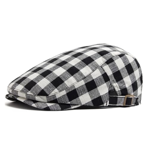 JTKSSCS Gorras Planas Boina a Cuadros for Hombre y Mujer, Visera Vintage, Gorra Plana, Gorro de Vendedor de periódicos, Boina Informal Ajustable for Mujer for Primavera y otoño(Black White)