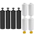 Water Filter Replacement Compatible with Berkey® Gravity Filter Filtration System, NSF/ANSI 42 Certified 4 Black Filters and 4 Fluoride Filters PF2 for Travel, Big, Royal Series
