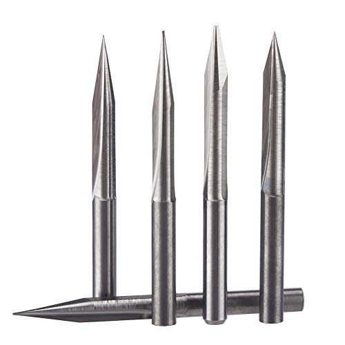 Lowest Price HUHAO 5PCS CNC Engraving Bits, 60 Degree V Bits with 2-Flute Straight Groove 1/8"Shank 0.1mm Tip Carbide Tools