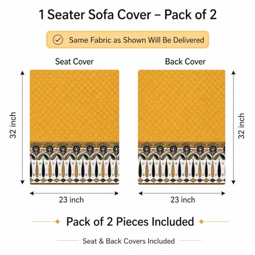 Image of KINGLY Sofa Cover 1 Seater Fully Covered | Stretchable Anti-Slip Slipcover | Washable Furniture Protector | Mustard Yellow | Set of 2 | Seat & Back |